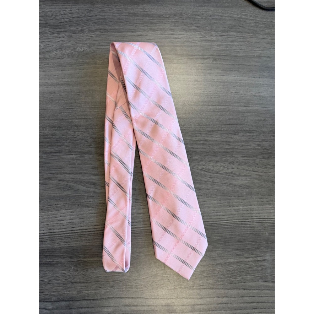 Sean John 100% Silk Tie Pink Gray Stripe Y2K Preppy Designer Necktie